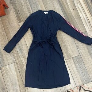 Navy Blue Long Sleeve Dress with Pink Stripe